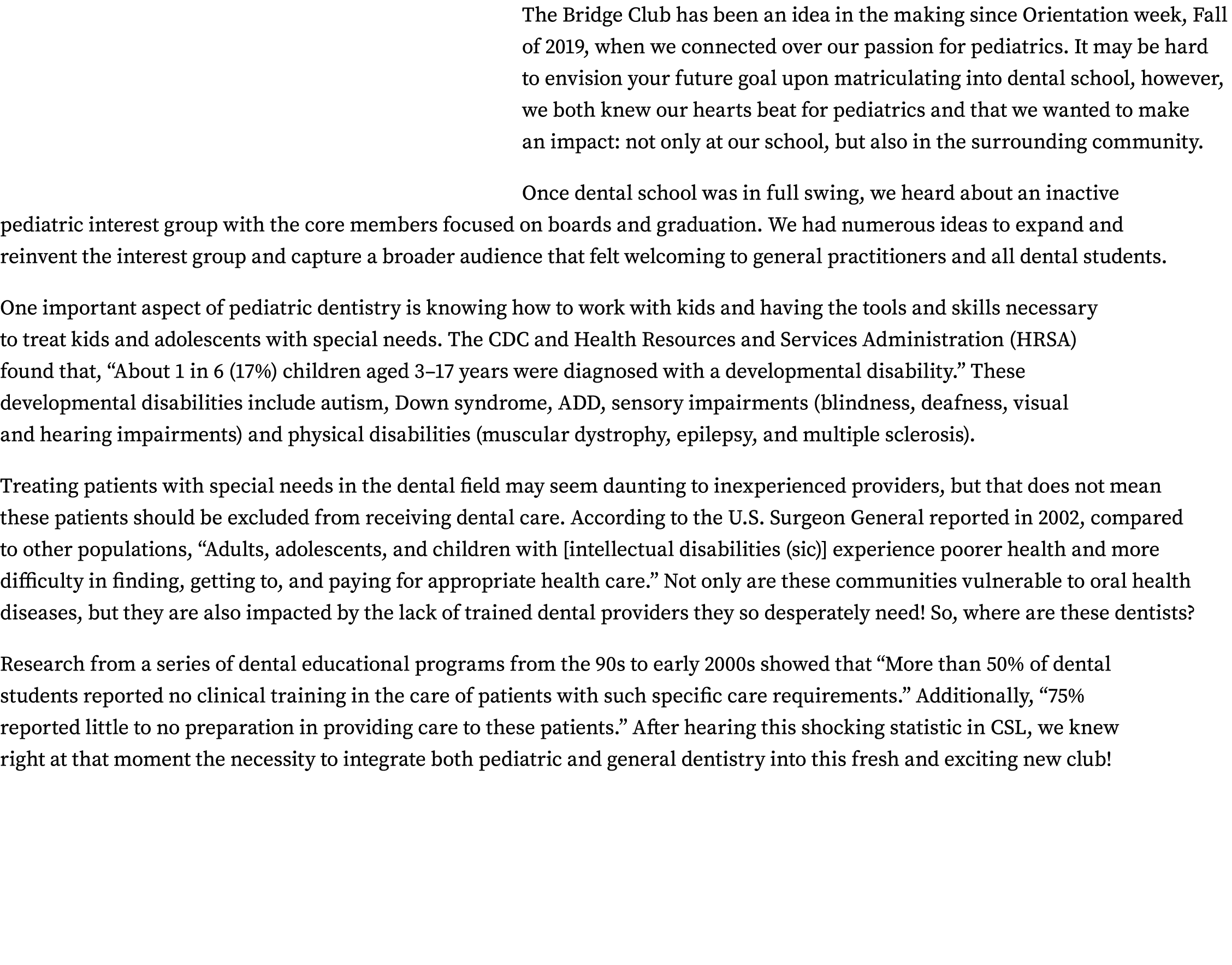 The Bridge Club has been an idea in the making since Orientation week, Fall of 2019, when we connected over our passi   