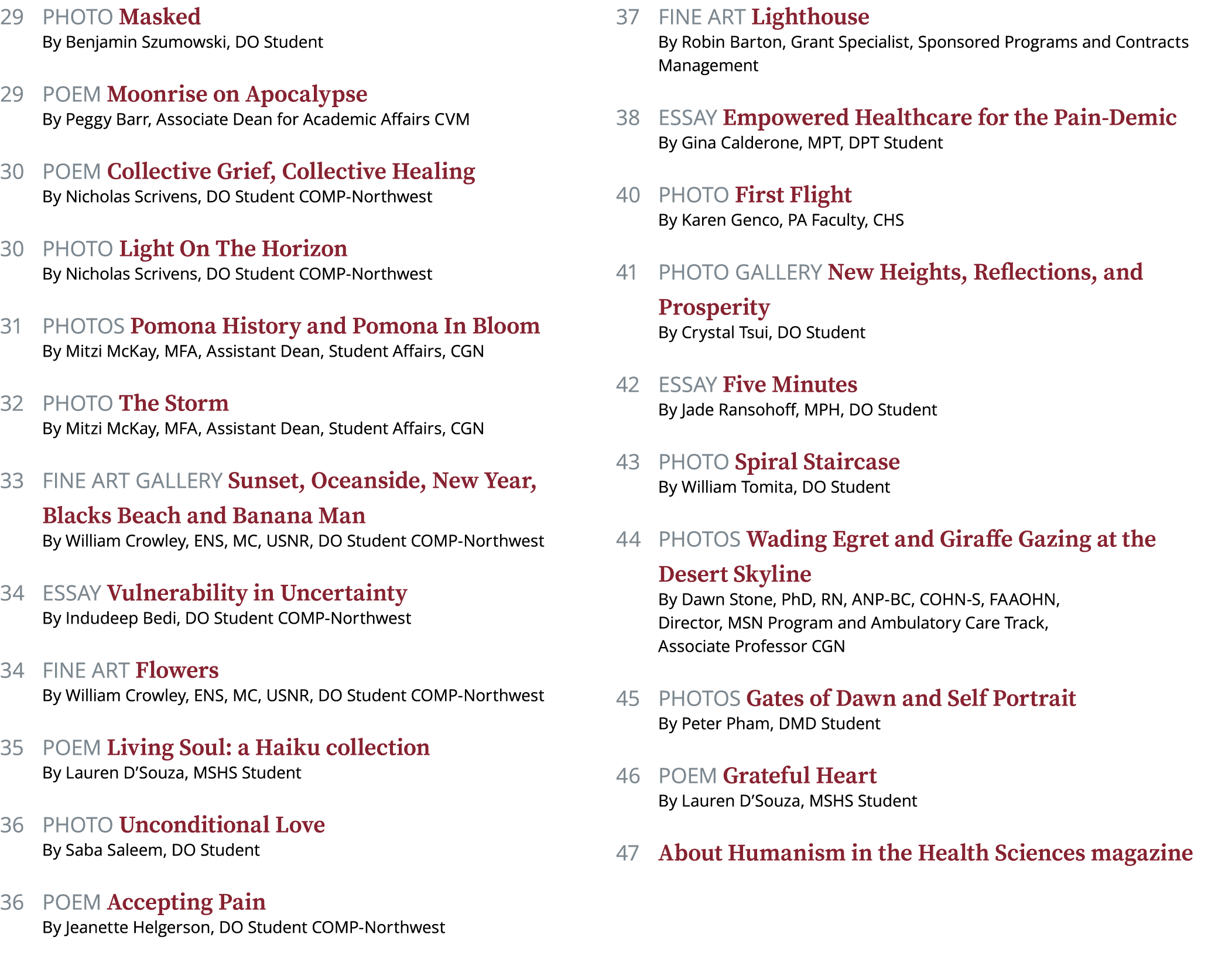 29 Photo Masked By Benjamin Szumowski, DO Student 29 Poem Moonrise on Apocalypse By Peggy Barr, Associate Dean for Ac   