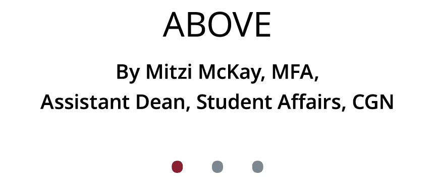 Above By Mitzi McKay, MFA, Assistant Dean, Student Affairs, CGN • • •