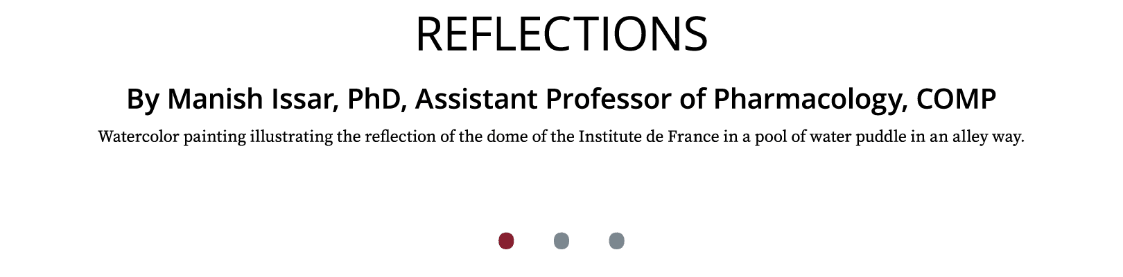 Reflections By Manish Issar, PhD, Assistant Professor of Pharmacology, COMP Watercolor painting illustrating the refl...