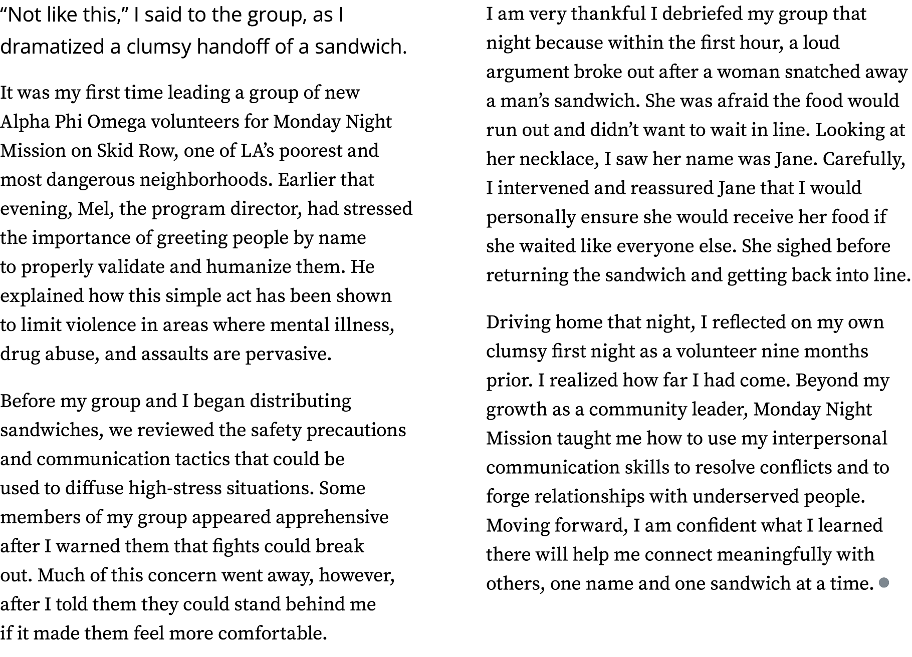 “Not like this,” I said to the group, as I dramatized a clumsy handoff of a sandwich. It was my first time leading a ...